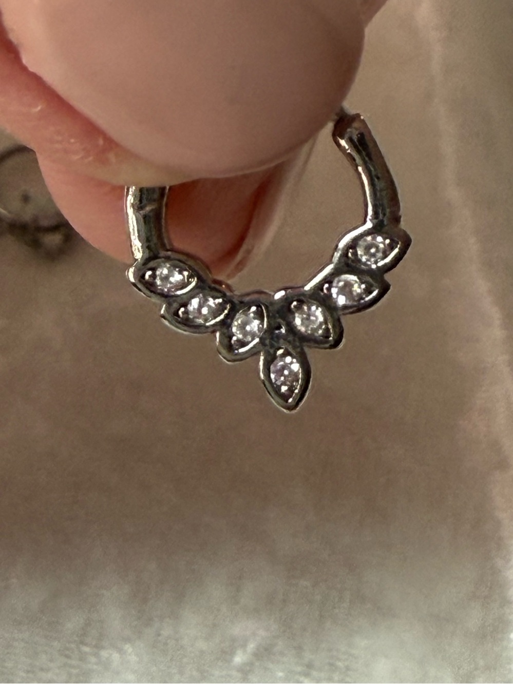 Septum Ring Set Silver Tone CZ - 7 Pieces Feminine Dainty Sparkly Body Jewelry - Picture 8 of 11